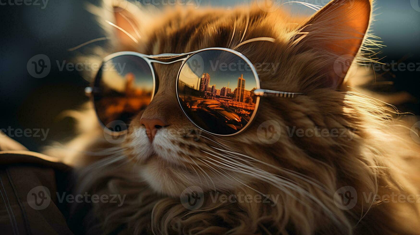 ai generado frio Rico exitoso gato con Gafas de sol foto