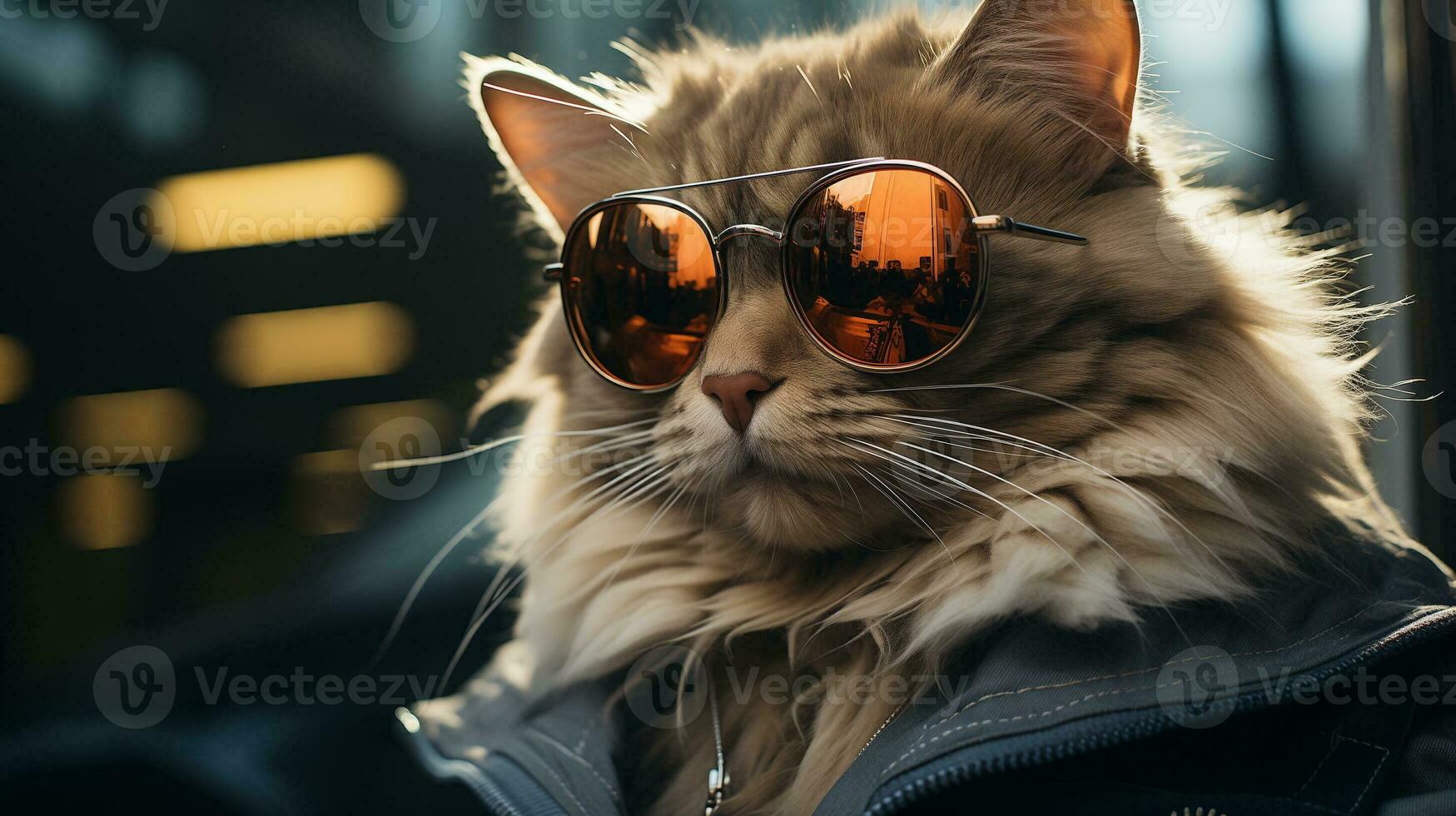 AI generated Cool rich successful Cat with sunglasses photo