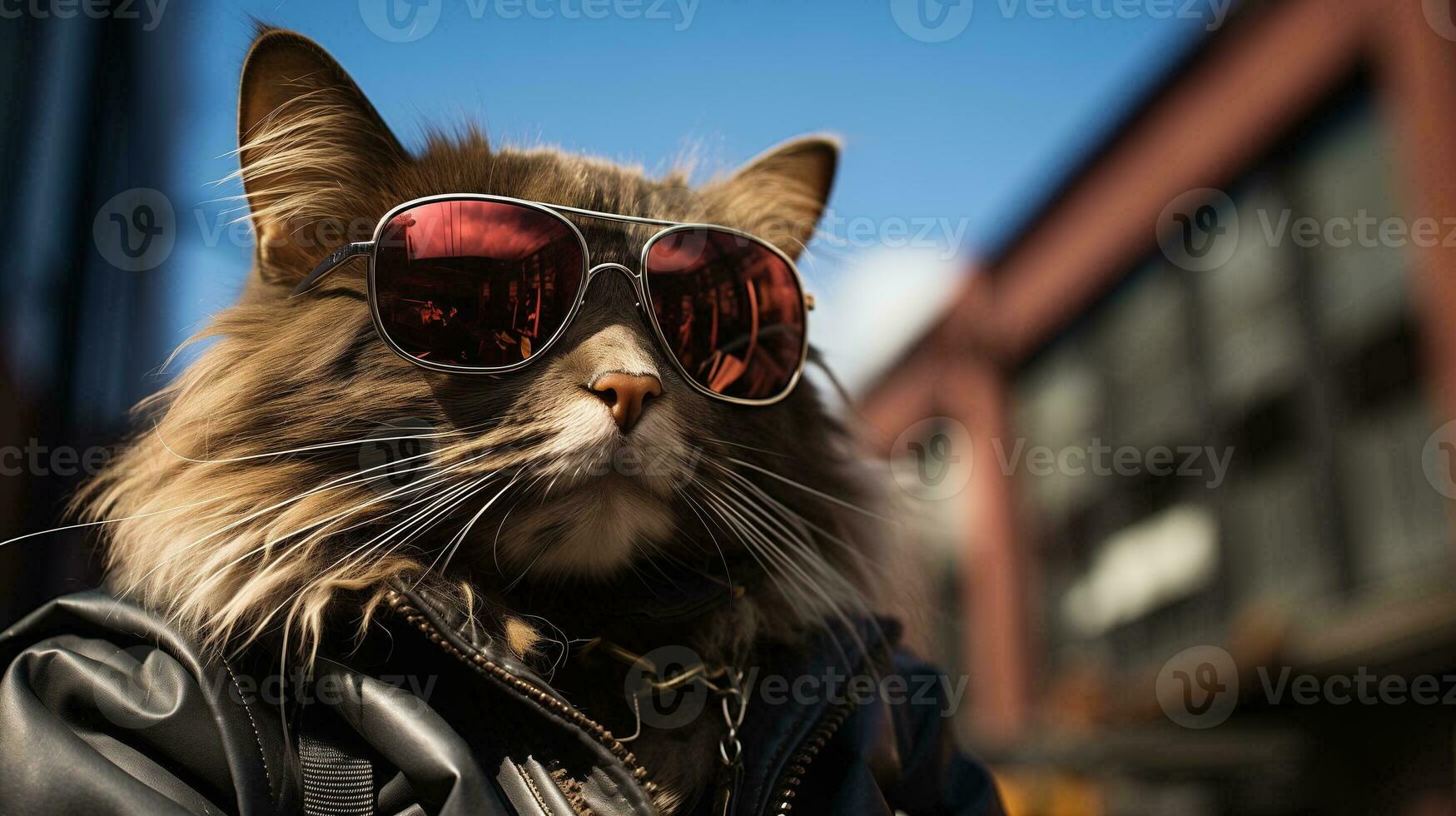 AI generated Cool rich successful cat with sunglasses photo