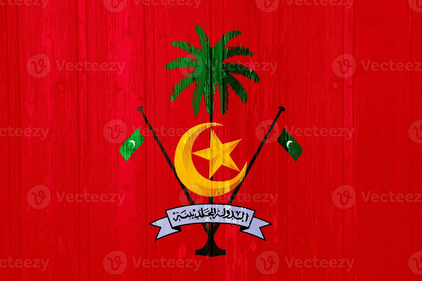 Flag and coat of arms of Republic of Maldives on a textured background. Concept collage. photo
