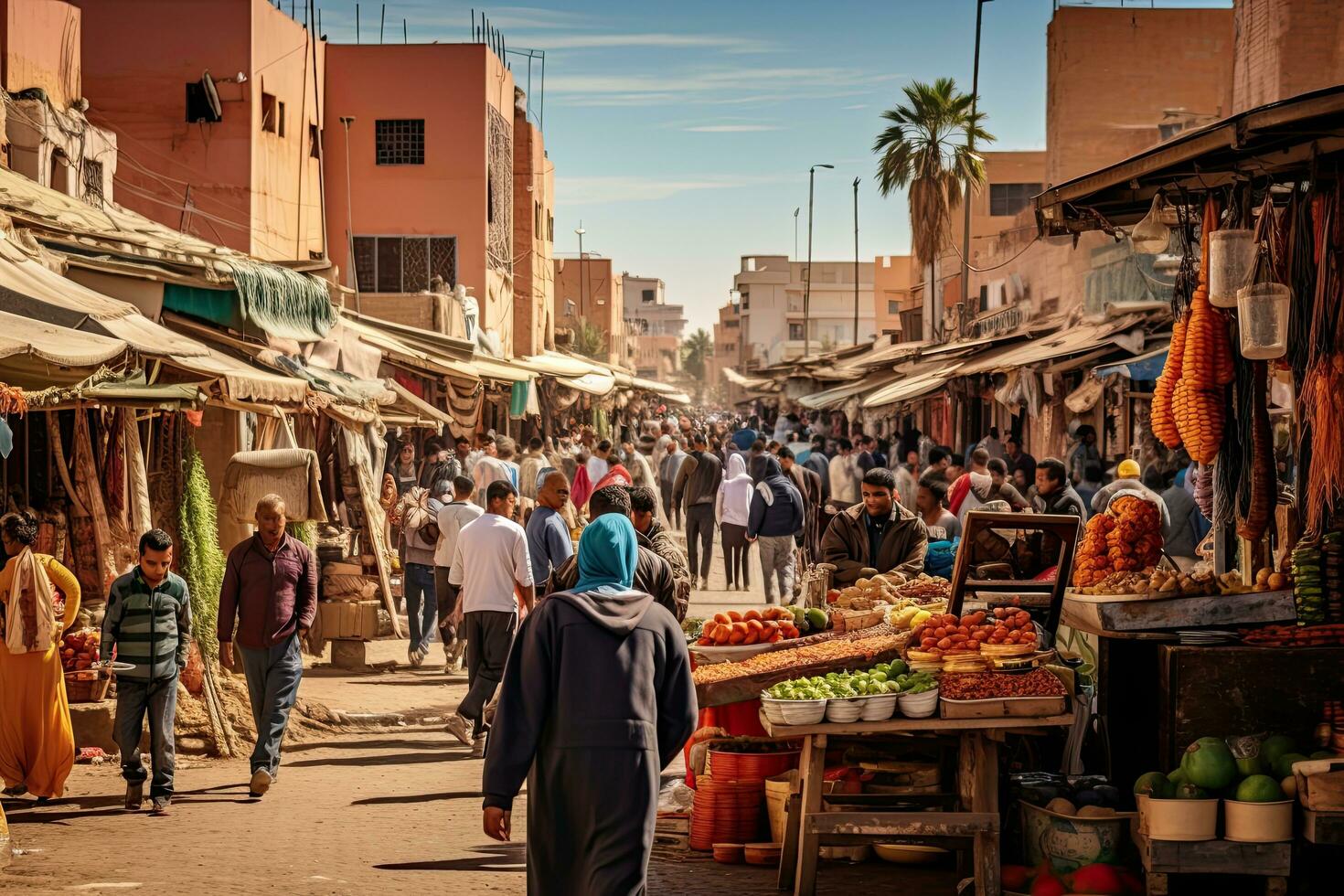 AI generated street market circa September 2014 in Marrakesh, AI Generated photo