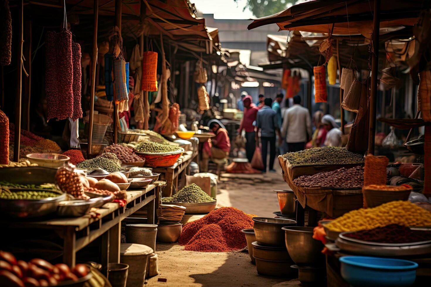 ai generado seco frutas y nueces en el calle de fez, Marruecos, ai generado foto