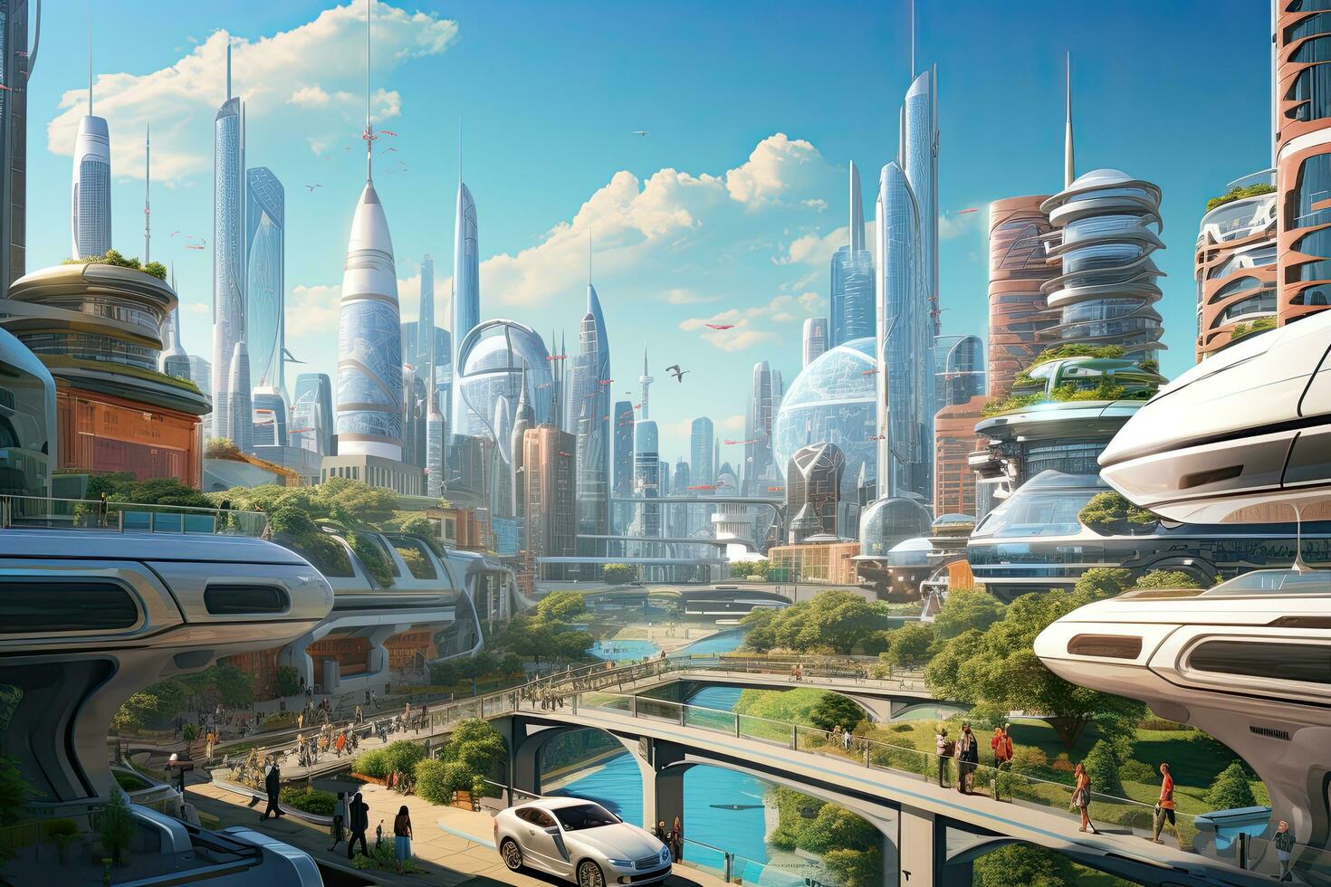 AI generated Dubai, United Arab Emirates. Cityscape with skyscrapers, AI Generated photo