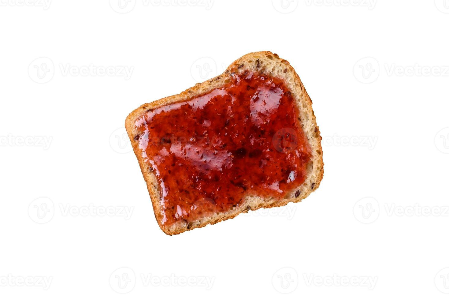 Nutritious sandwiches consisting of bread, raspberry jam and peanut butter photo