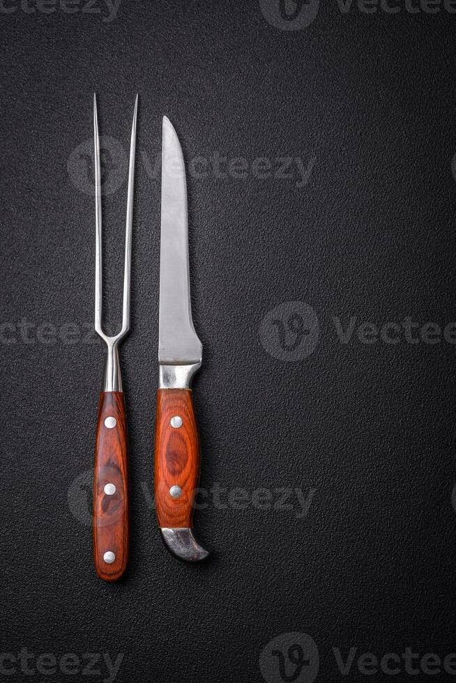 cocina cuchillo y tenedor hecho de acero con Copiar espacio foto