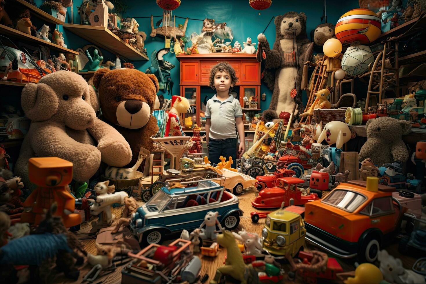AI generated Vintage toys in a children's room. Selective focus, AI Generated photo