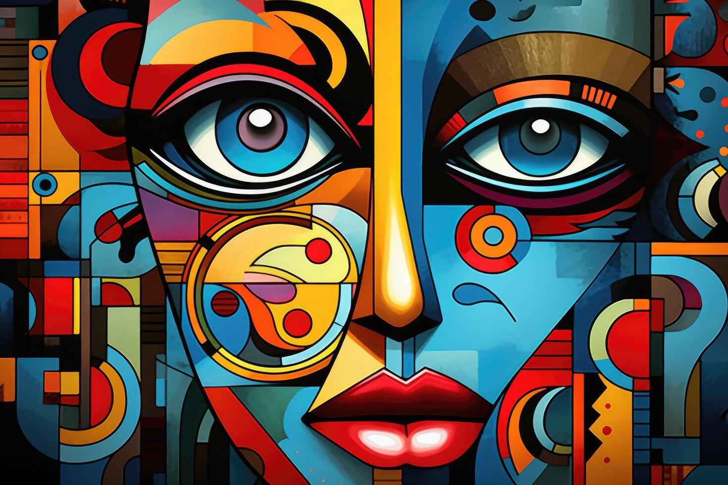 AI generated Abstract colorful human face on colorful background. Vector illustration eps10, Colorful illustration in the style of cubism, hand-drawn and artistic, AI Generated photo