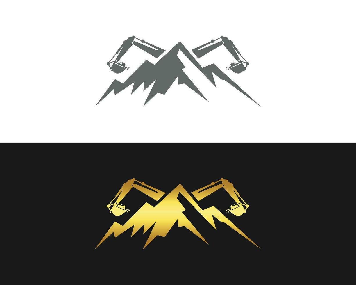 Creative Mountain with Excavator logo design icon vector template.