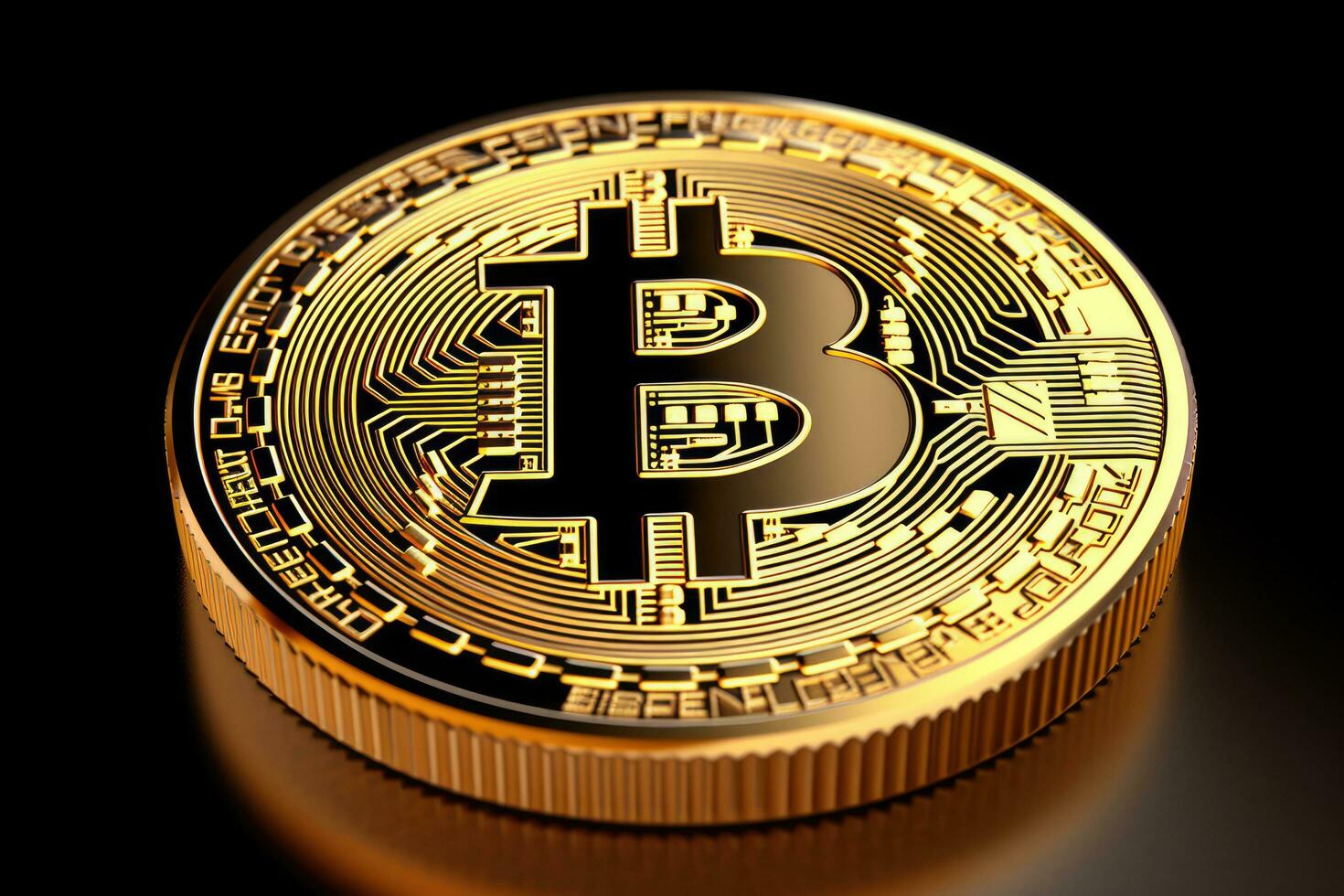 AI generated Golden bitcoin on a black background. 3d illustration. Cryptocurrency, Cryptocurrency golden bitcoin coin, AI Generated photo
