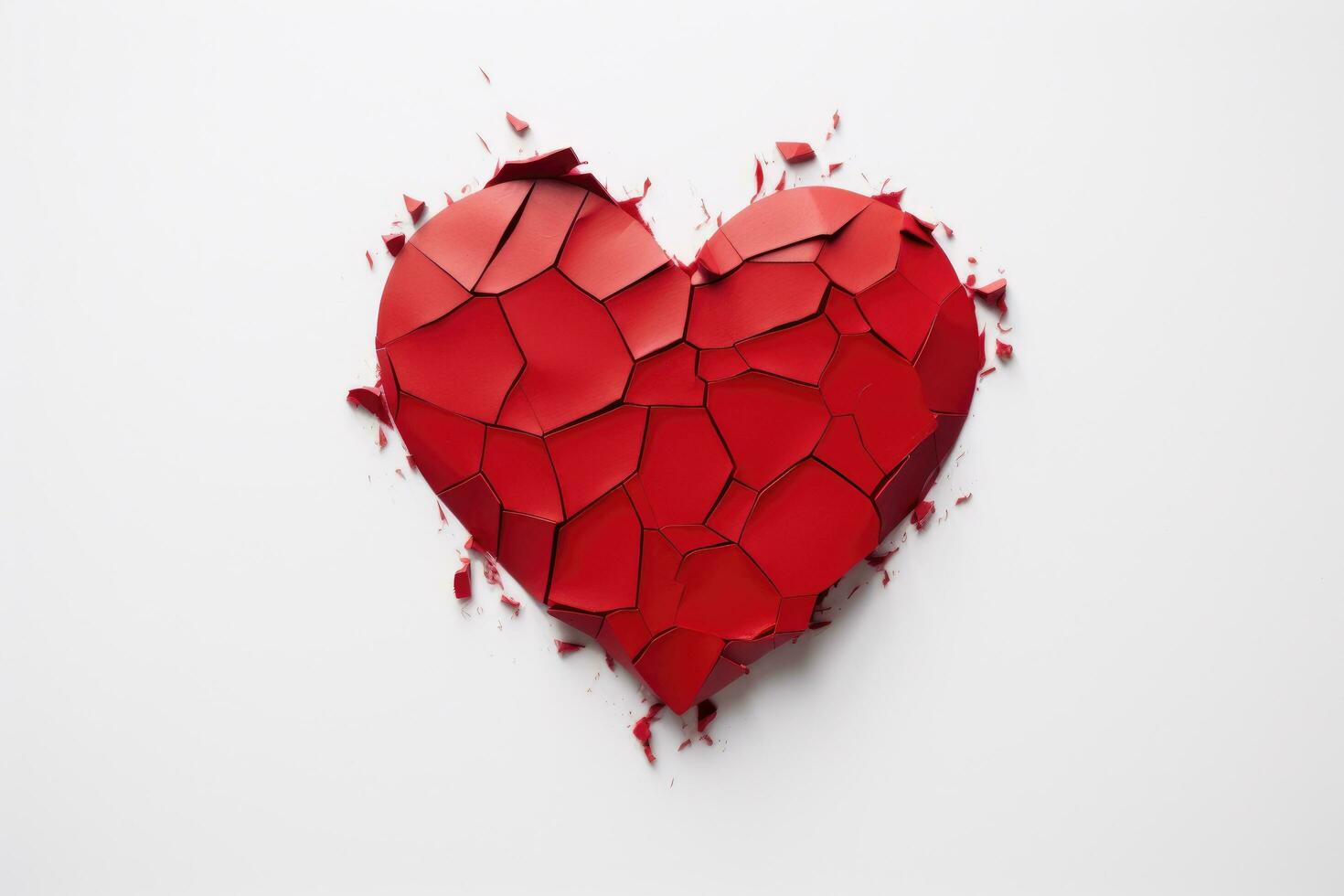 ai generado roto rojo corazón en blanco fondo, san valentin día concepto, estropeado rojo corazón papel aislado en un blanco fondo, roto corazón concepto, ai generado foto