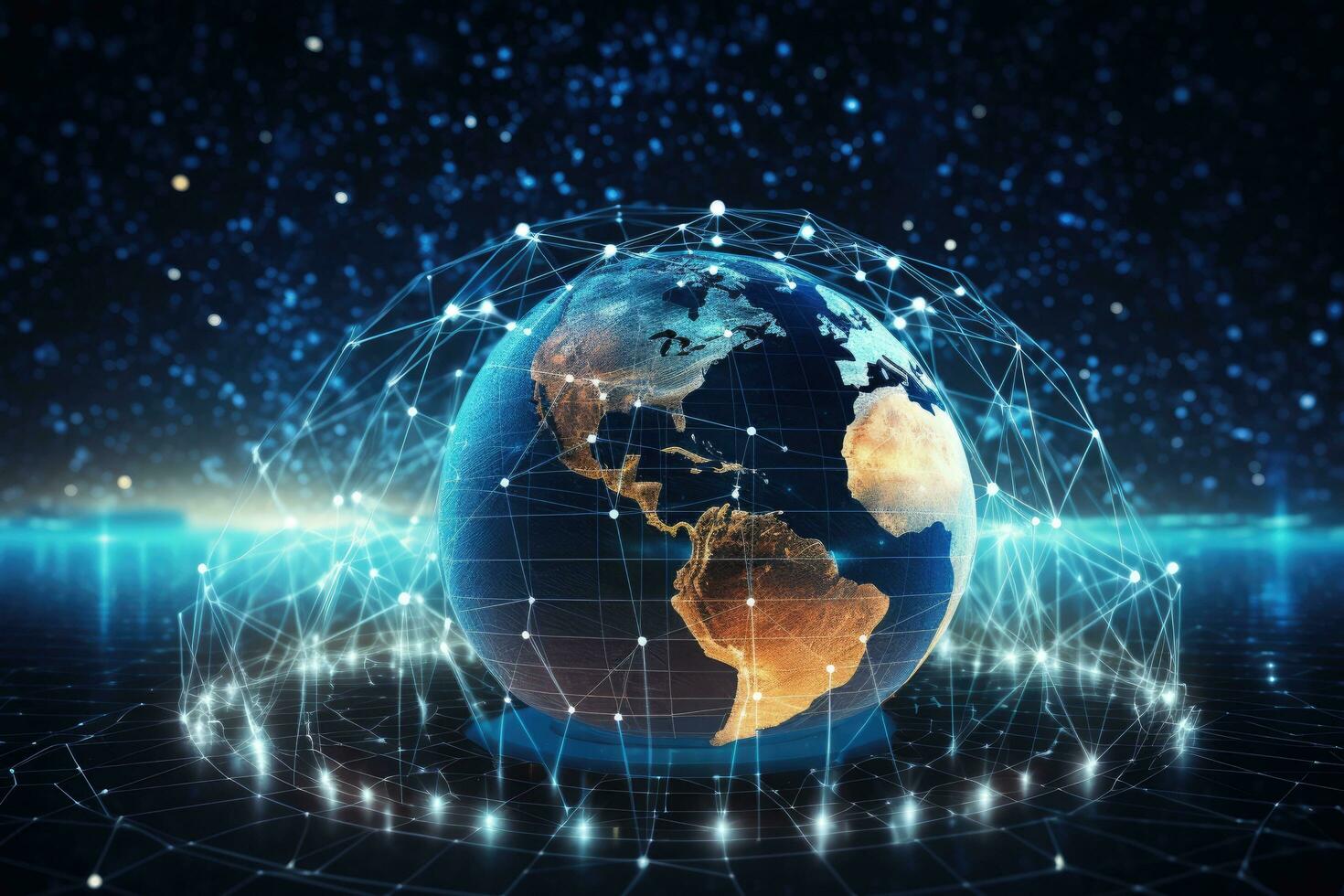 AI generated Global network connection. 3D rendering Elements of this image furnished by NASA, Communication technology for internet business, Global world network and, AI Generated photo