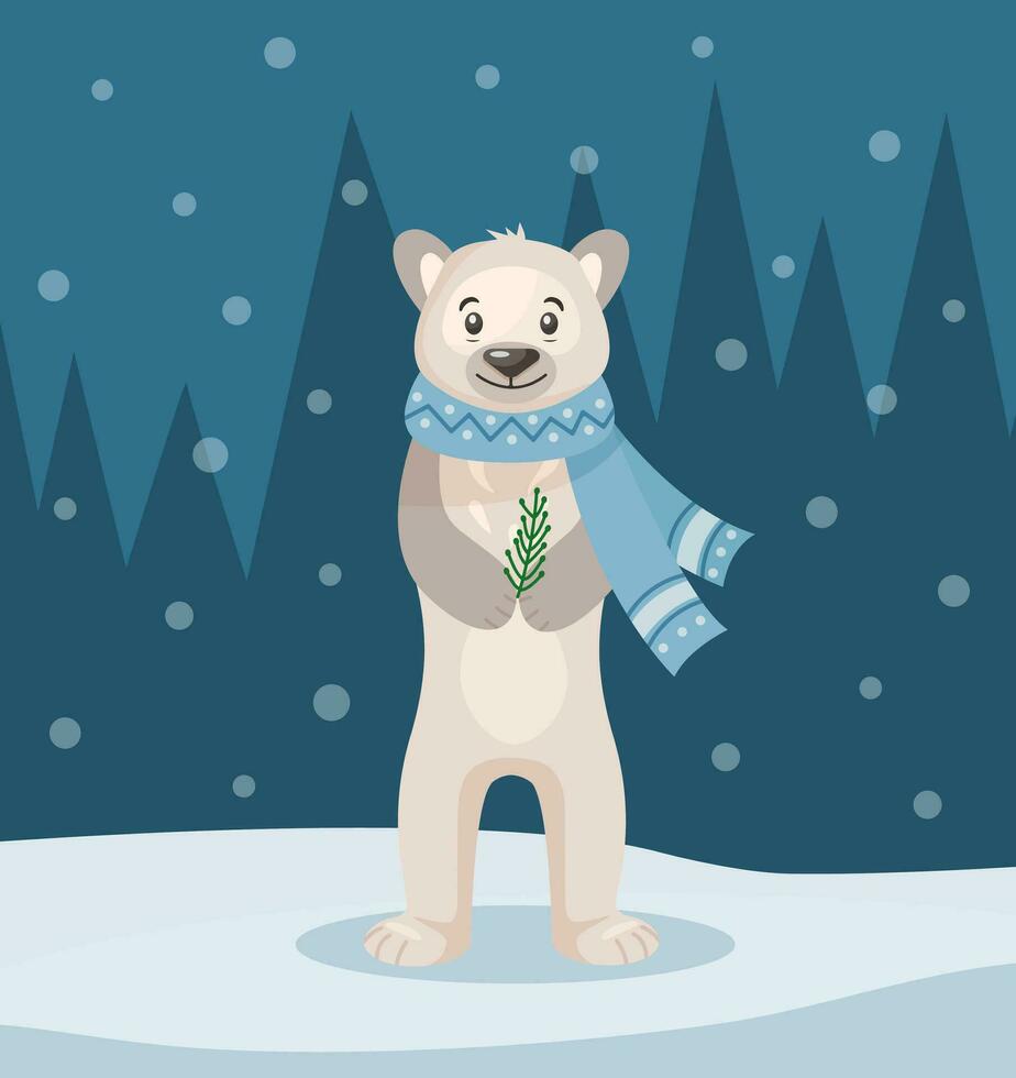 fiesta concepto. oso en el bosque. retrato de un oso. contento vacaciones. saludo concepto. ideal para imprimir, tarjeta postal o etiqueta. nuevo año tarjeta. vector ilustración.
