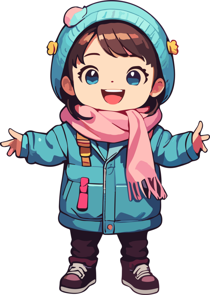 AI generated Cute Girl with Winter Clothing Cartoon png