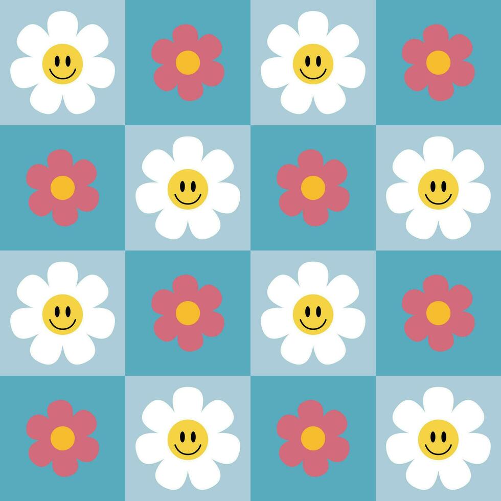 Cute y2k spring patchwork floral seamless pattern vector