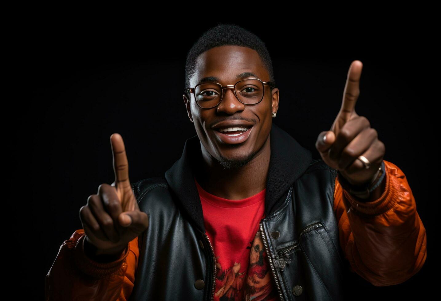 AI generated a man posing with his fingers in the air, photo