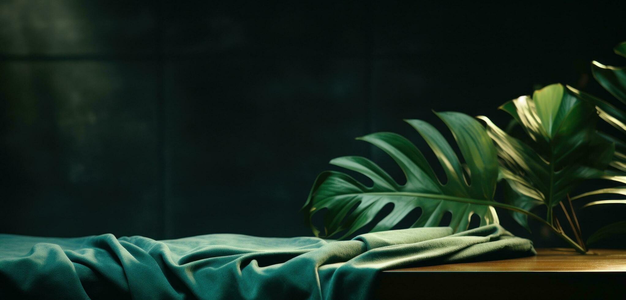AI generated a green room with palm leaves and shadows, photo