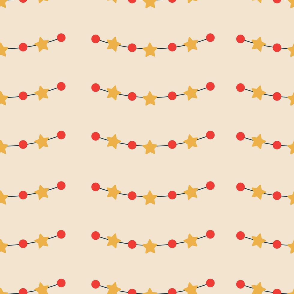 Christmas pattern with garland with light bulbs, stars. vector