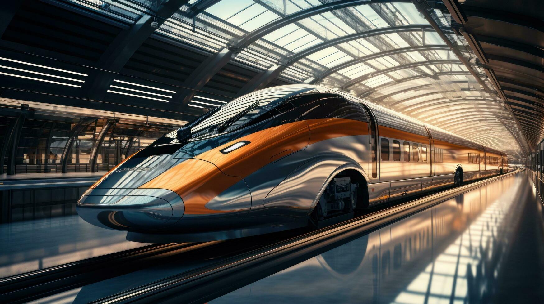 AI generated a high speed train driving in an airport, photo
