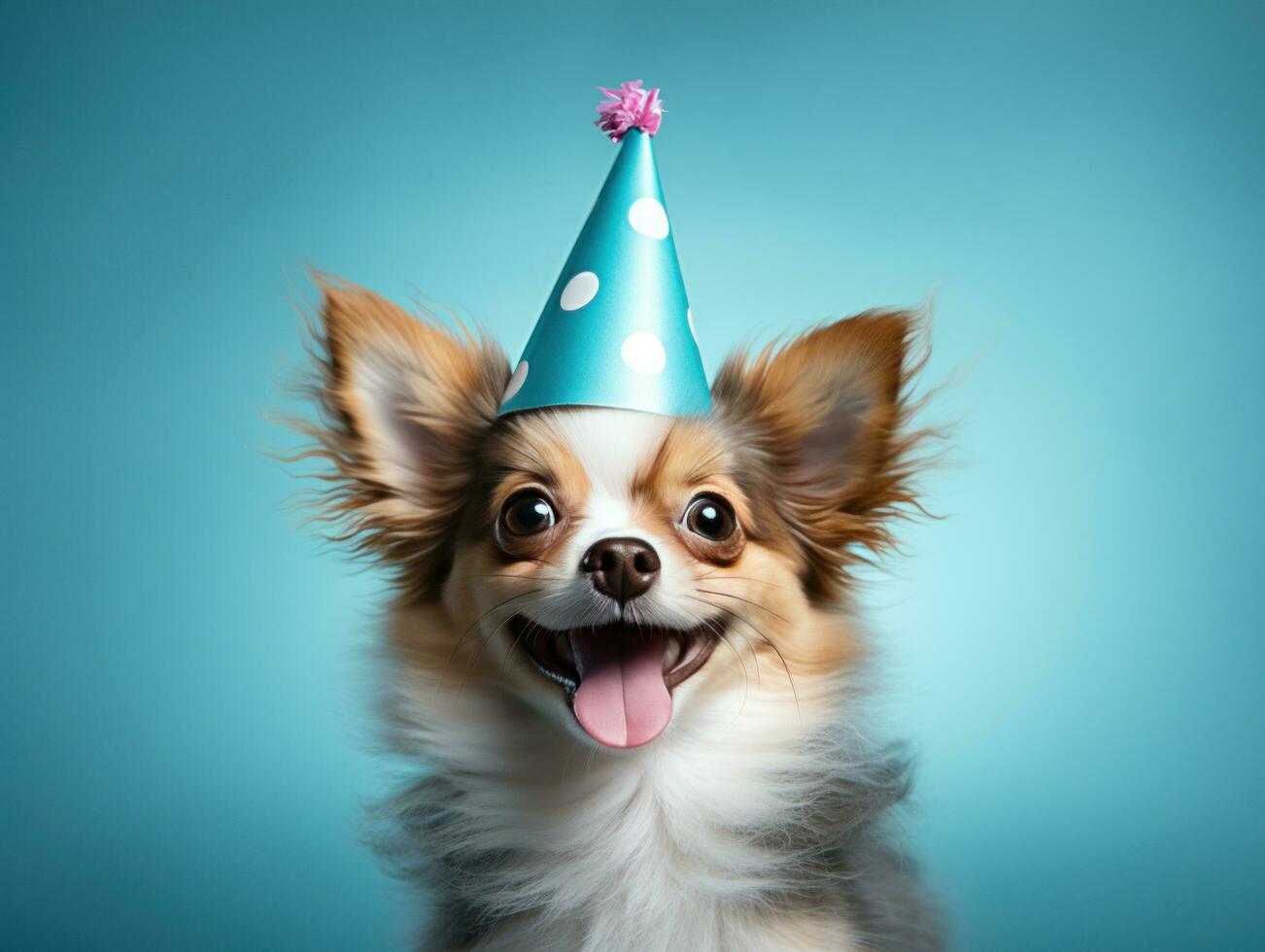 AI generated an adorable puppy in a party hat, photo