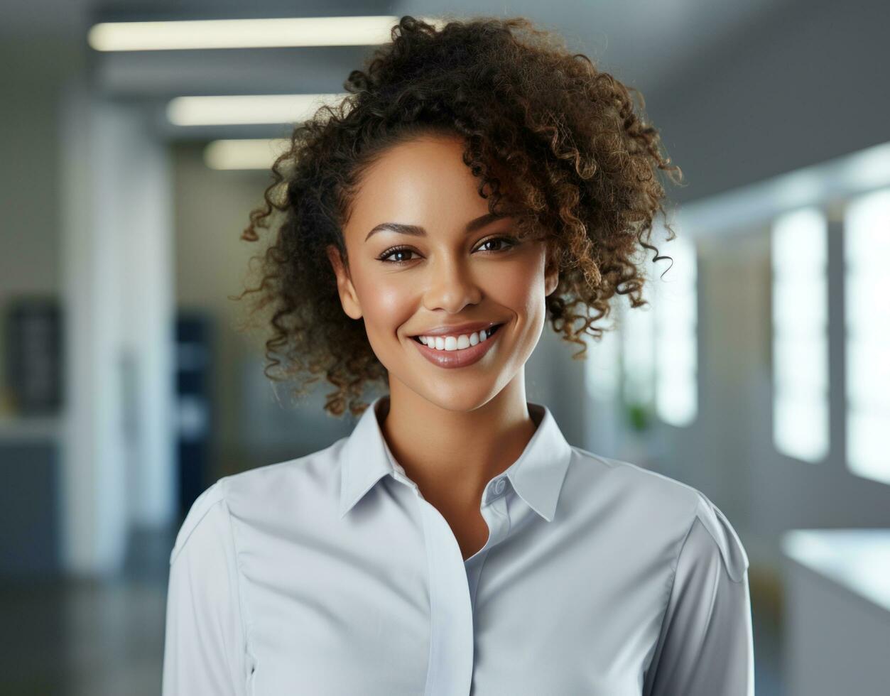 AI generated african american woman smiling for the camera, photo