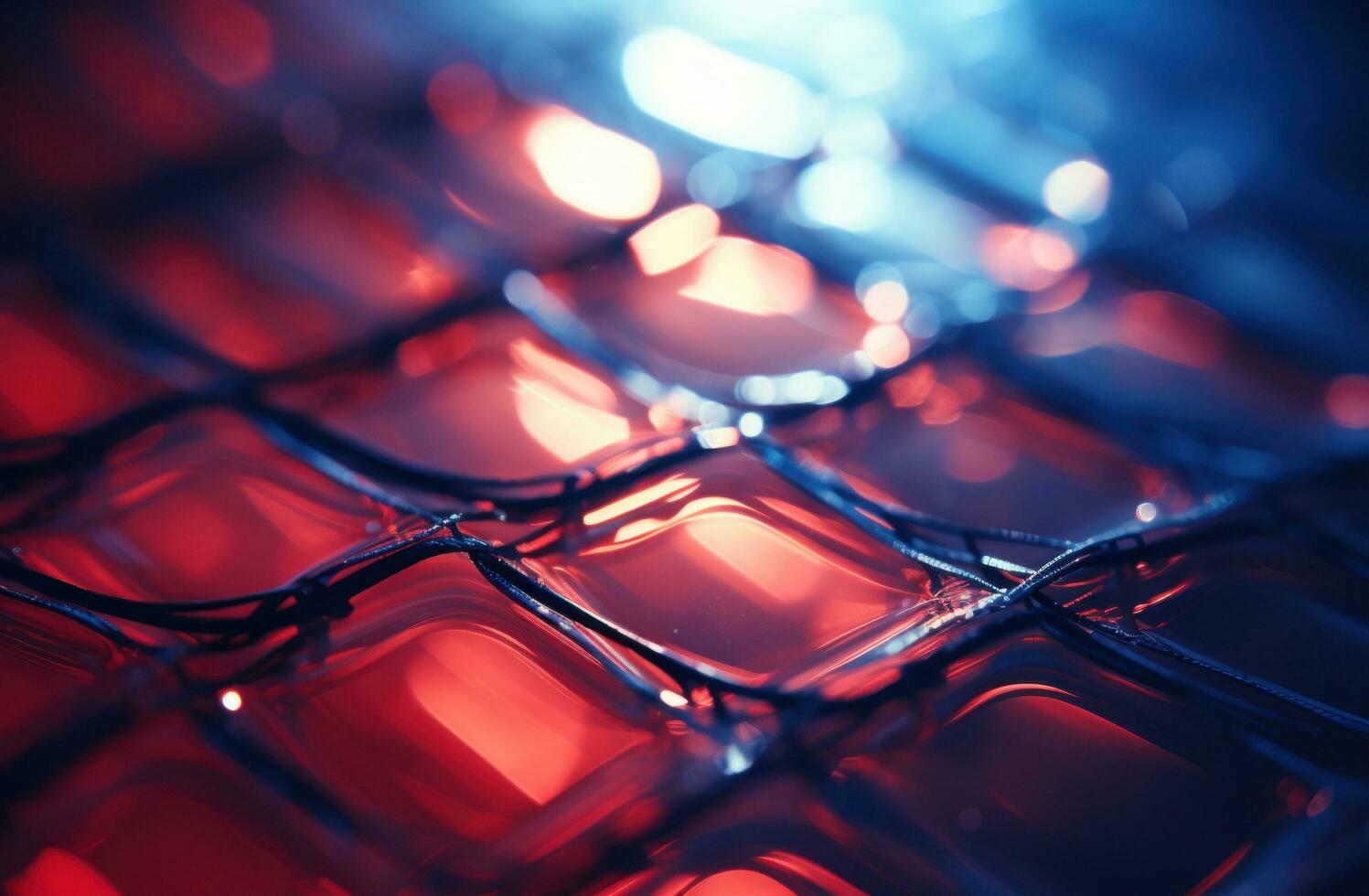 ai generado transparente material pantalla con brillante rojo luces, foto