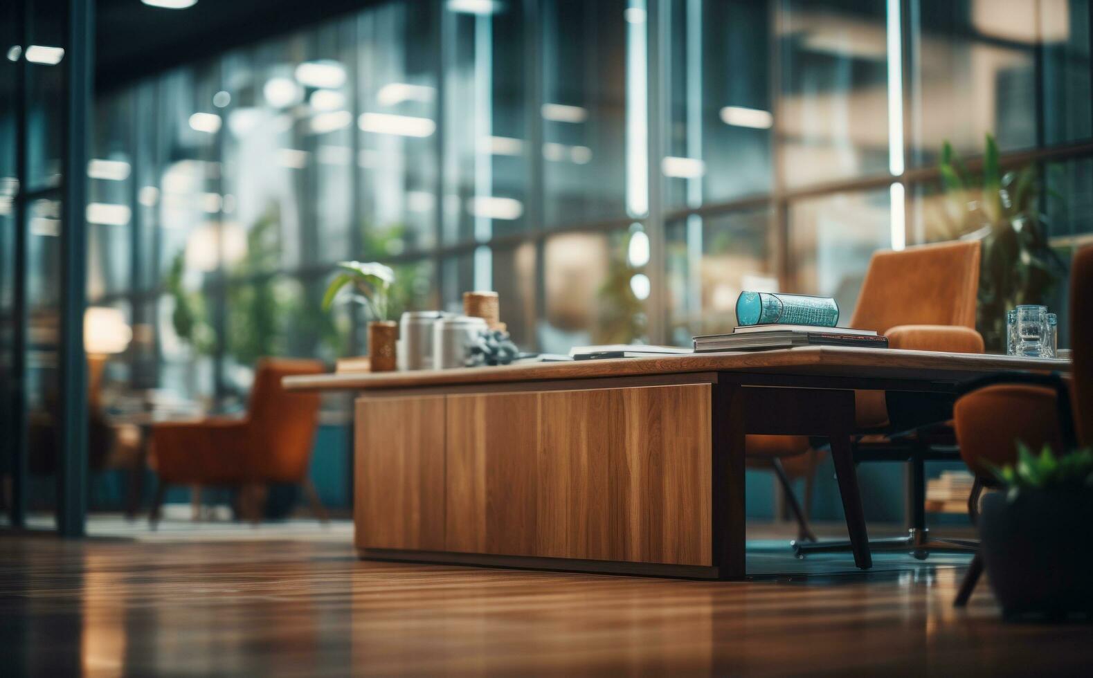 AI generated an office has a wall with blurry doors, photo