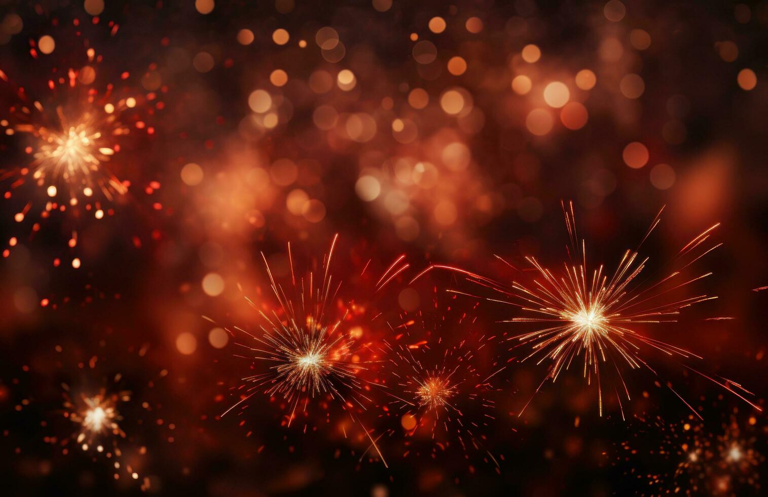 AI generated different fireworks and sparklers are shown over a red background, photo