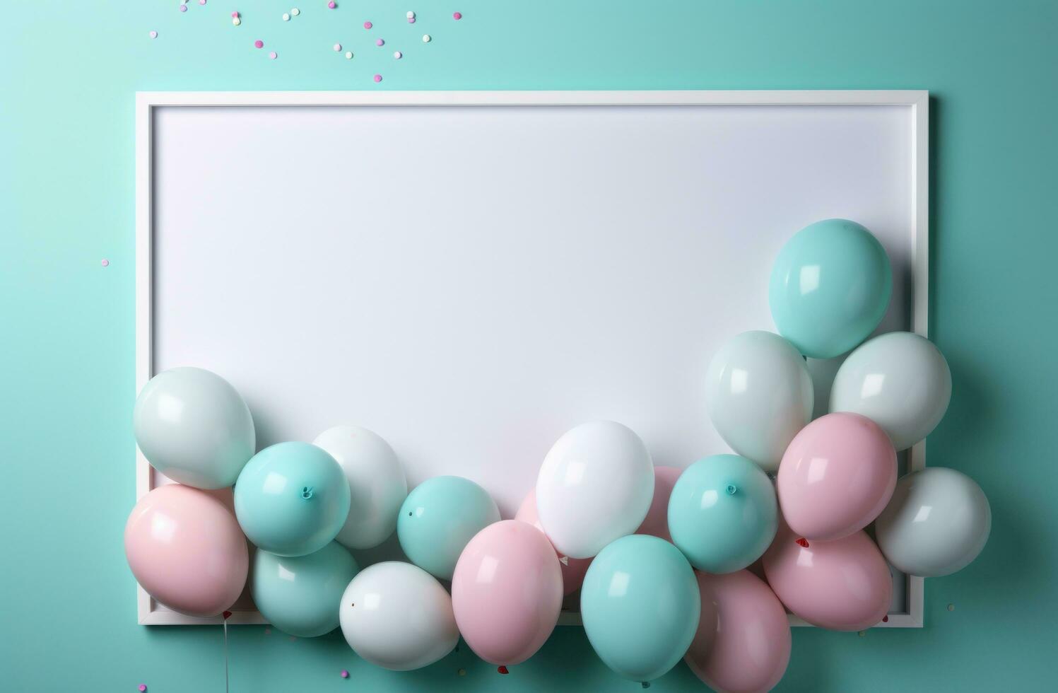 AI generated empty frame on blue background of easter eggs, photo