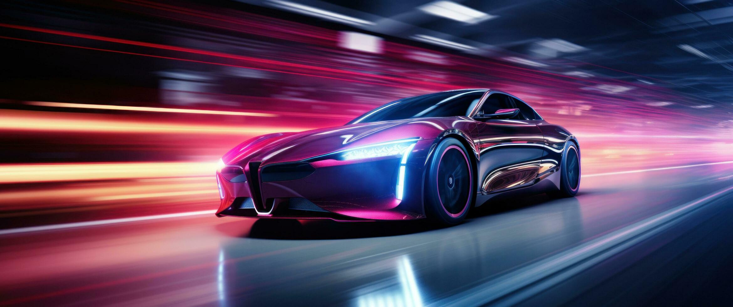 AI generated fast car moving fast with blurred lights car motion