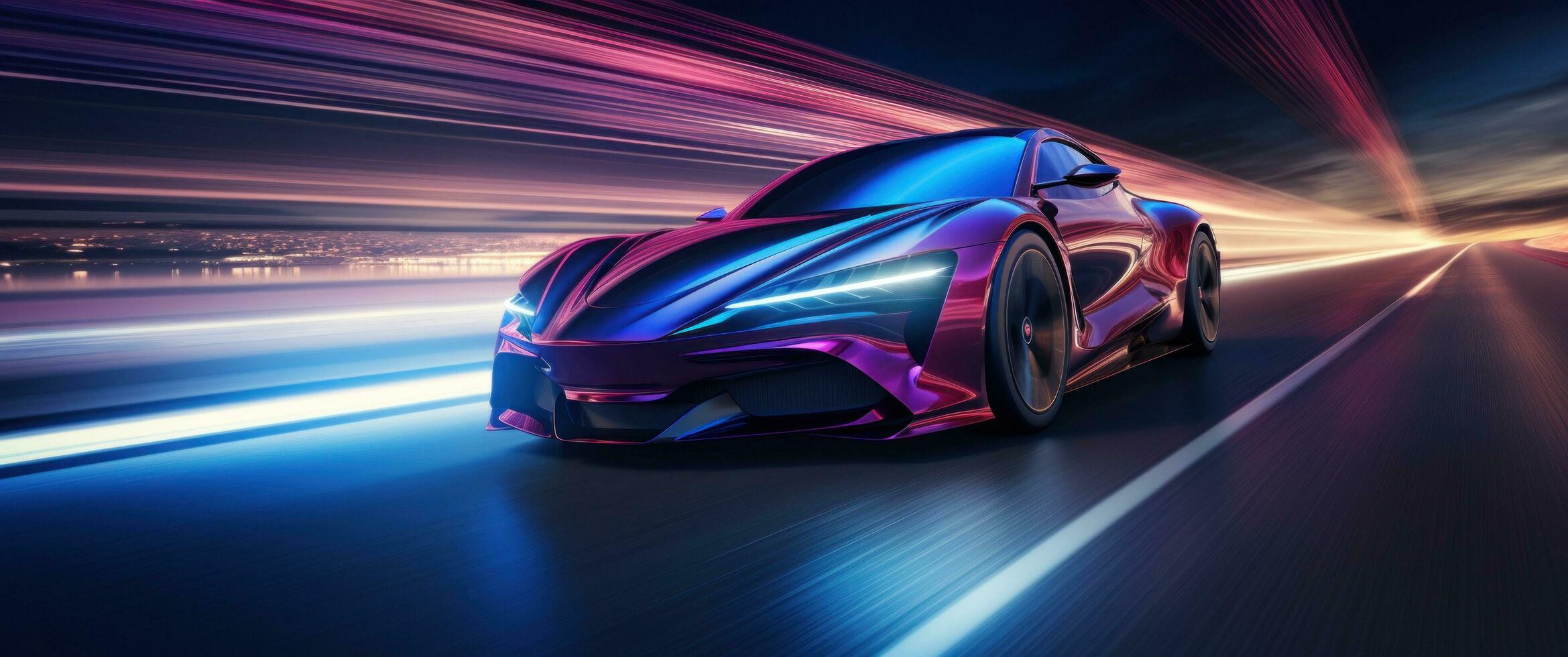 AI generated fast car moving fast with blurred lights car motion, photo