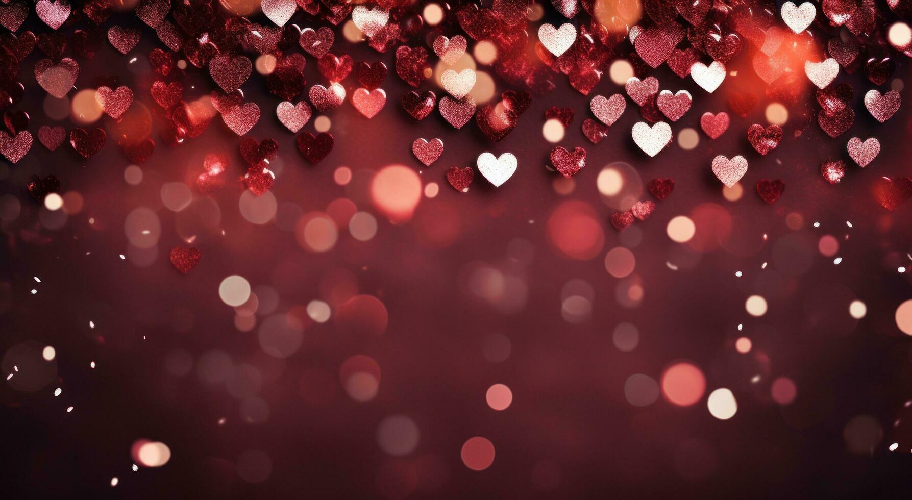 AI generated glitter hearts and hearts on red background, photo