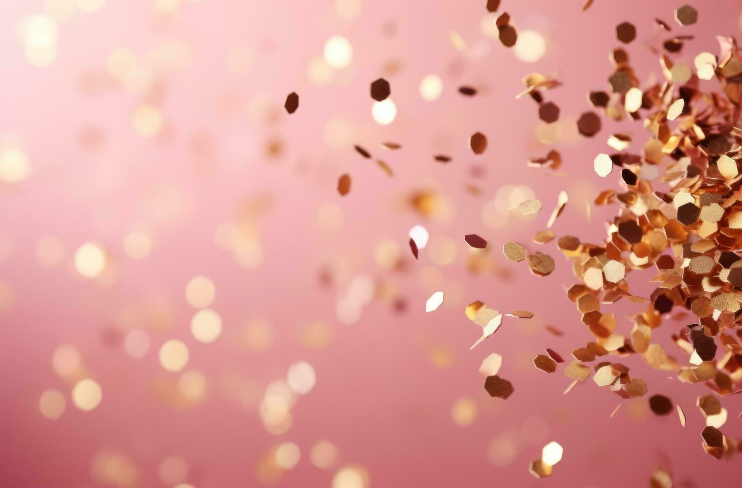 AI generated in a pink background there are little gold confetti, photo