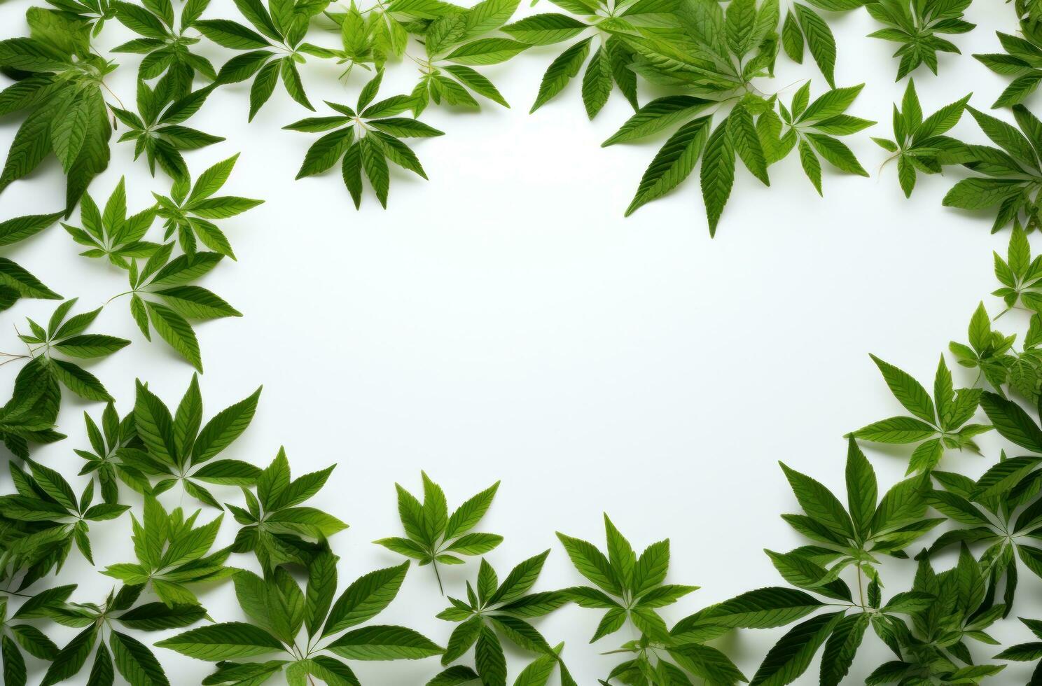 AI generated green leaf background on a white background, photo