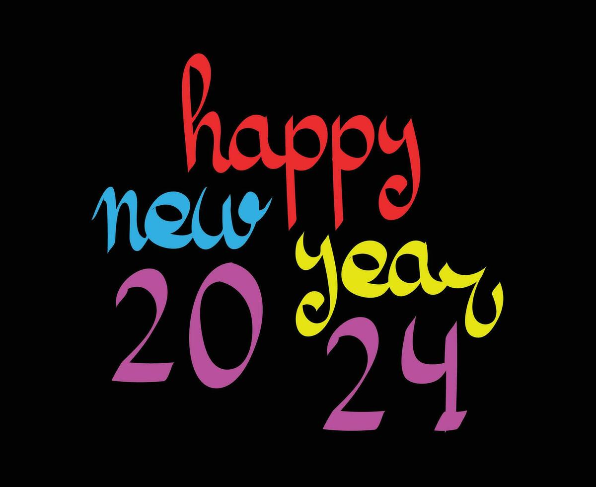 Happy New Year 2024 Abstract Multicolor Graphic Design Vector Logo Symbol Illustration With Black Background