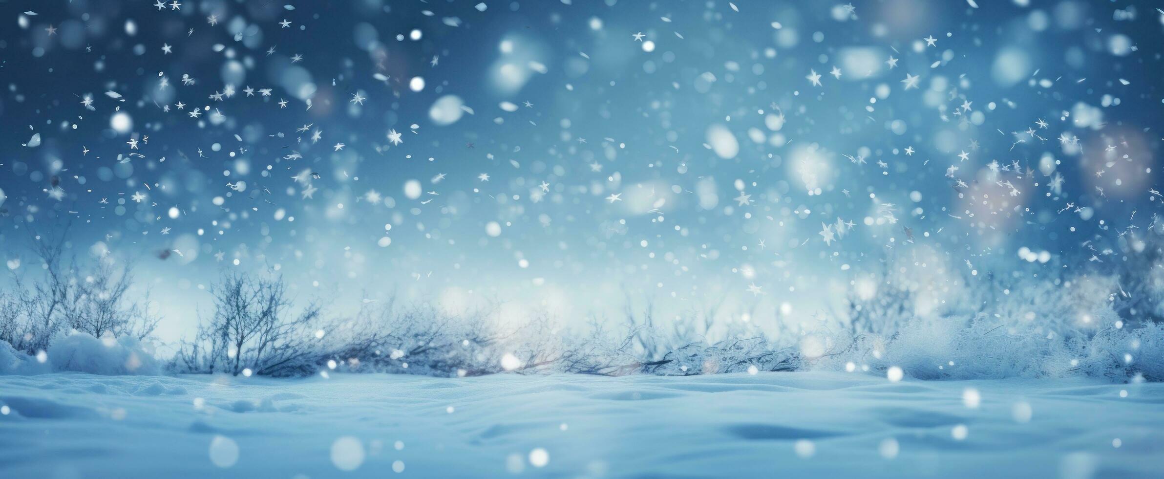AI generated snow background with trees for christmas on a clear blue sky with snow, photo