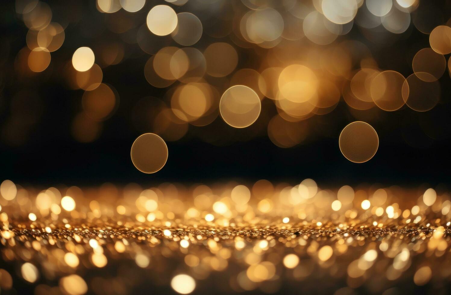 AI generated golden christmas lights and bokeh effect on black backgroun, photo