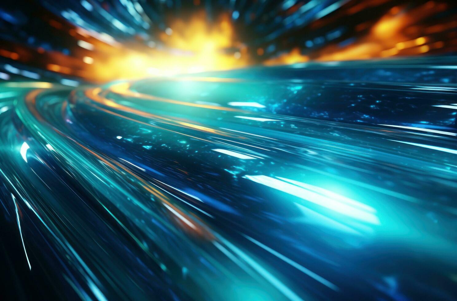 AI generated motionblue light streaks in space with image light bending, photo