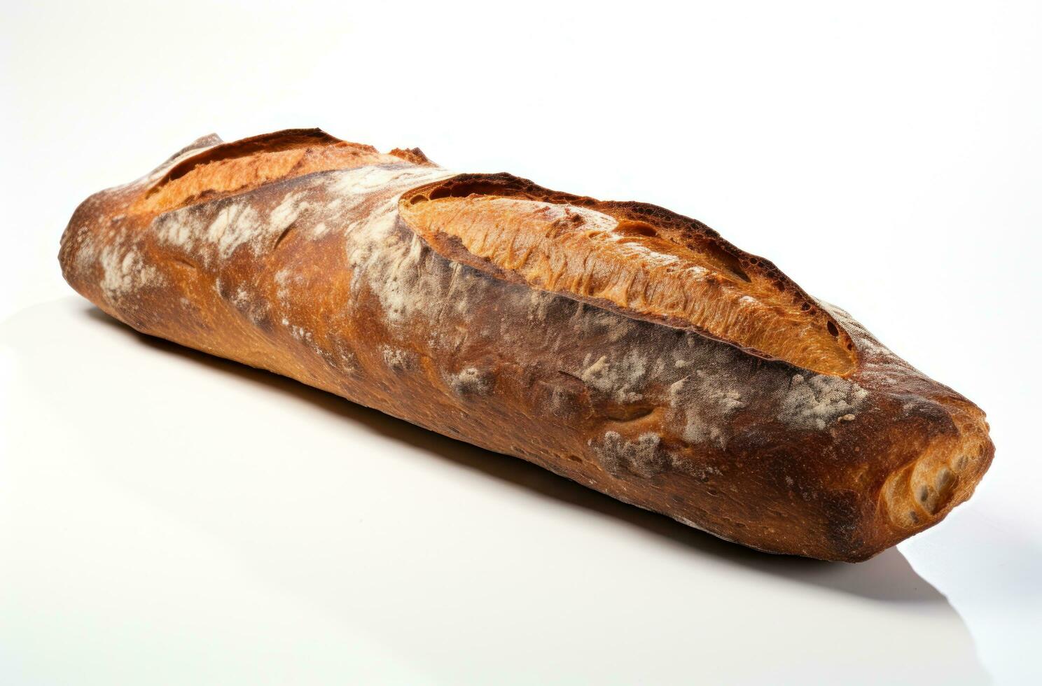 AI generated long toasted bread on white background, photo