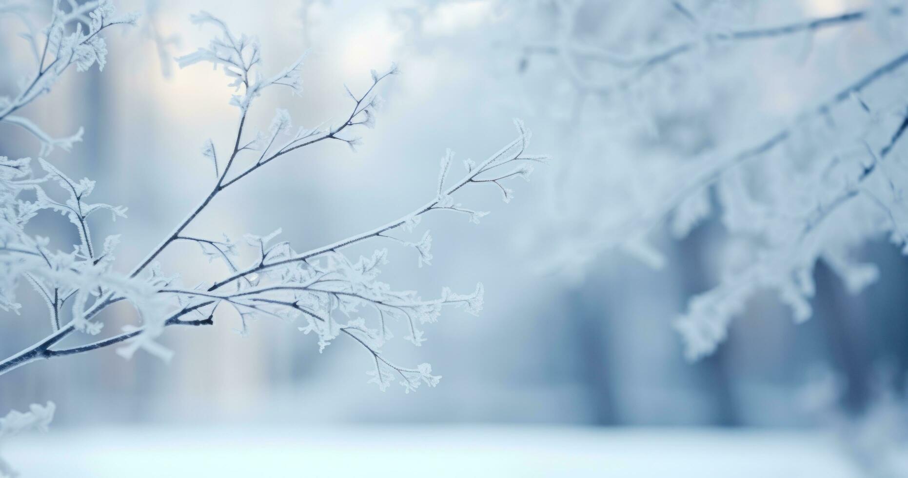 AI generated twigs, tree branches and snow covering the ground winter background photo