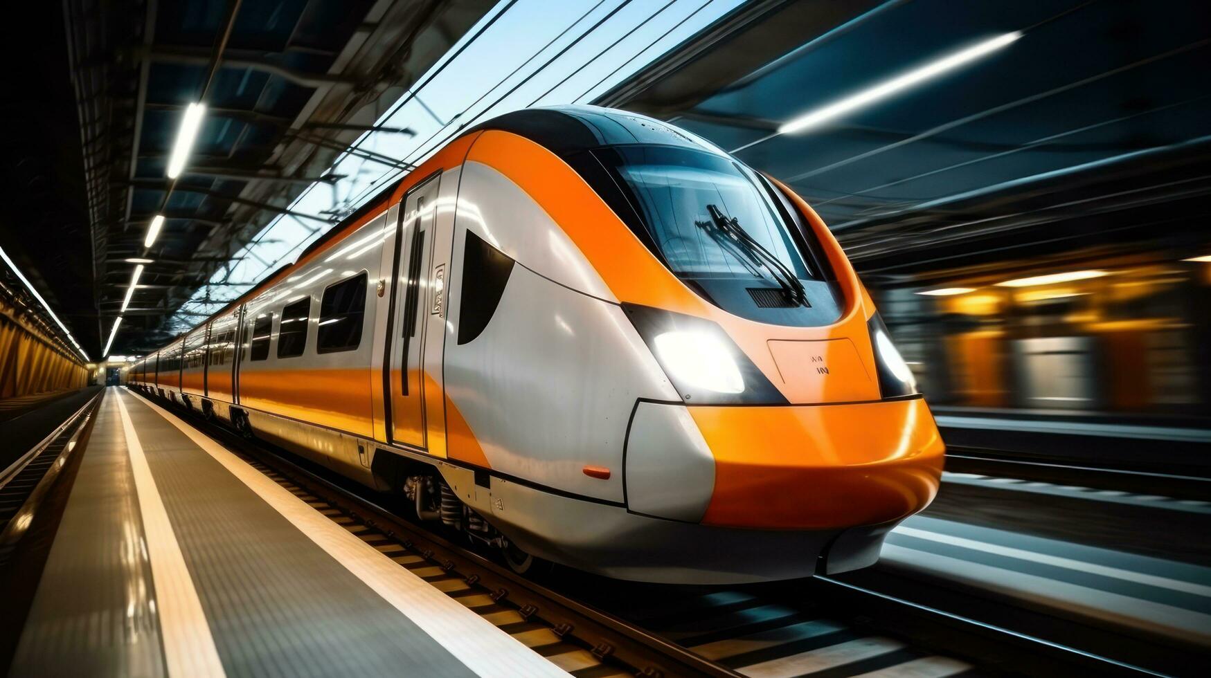 AI generated white and silver train on the track, photo
