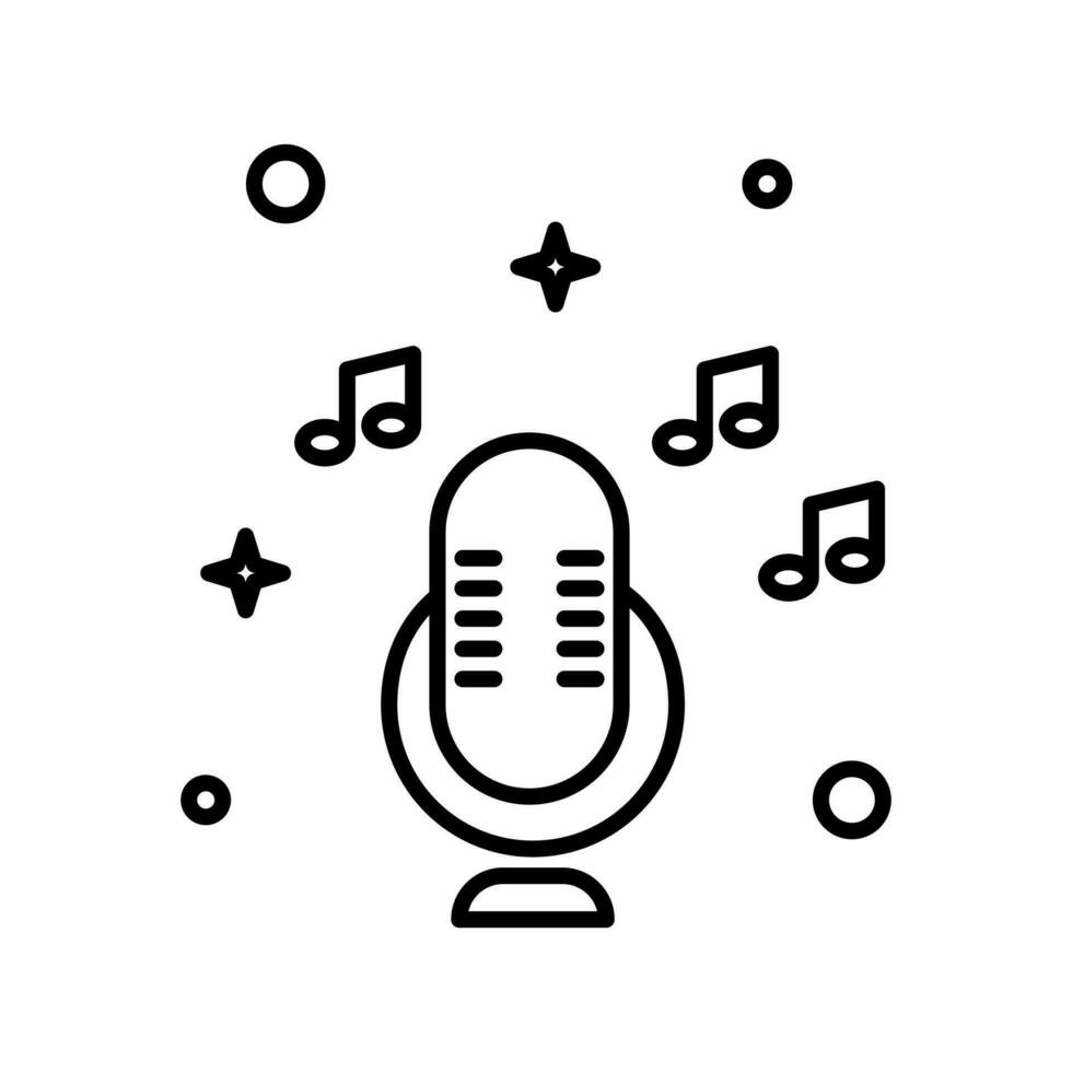 micrófono icono, micrófono rodeado por notas símbolo. micrófono música logo y melodía señales. sólido y plano pictograma. vector ilustración diseño en blanco antecedentes