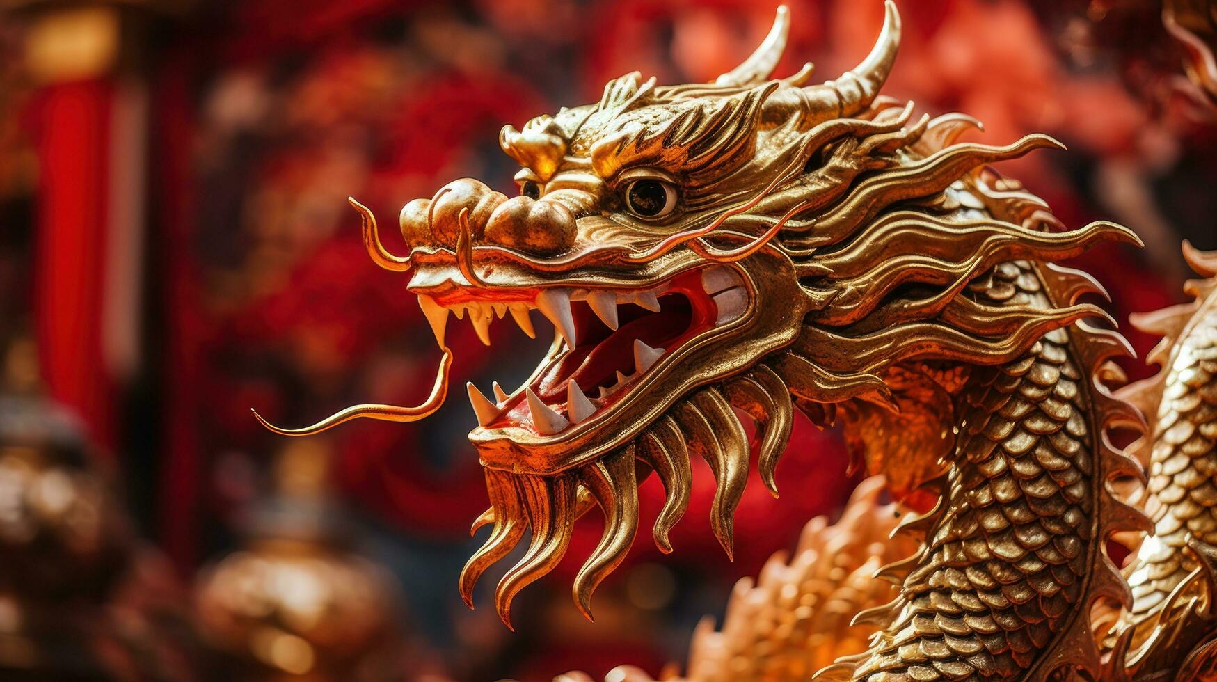 AI generated A striking black and gold Chinese dragon, photo