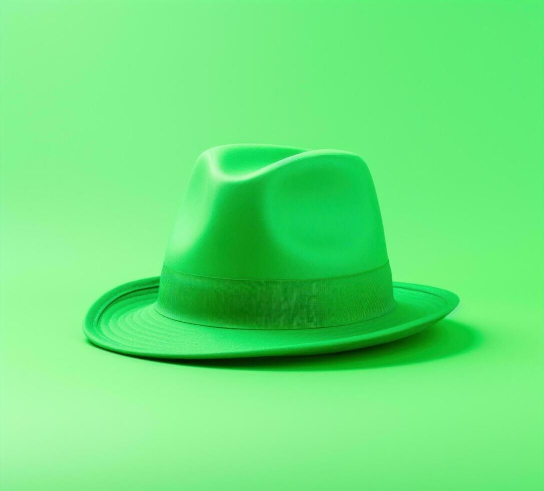 ai generado verde sombrero es mostrado en verde fondo, foto