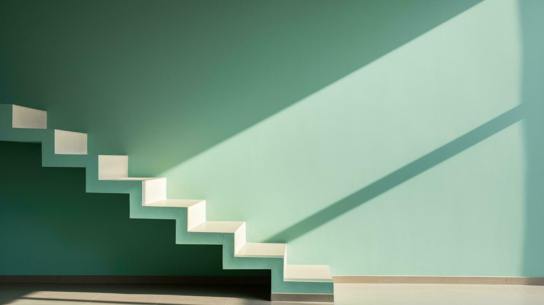 AI generated a wooden staircase with a green poster near the stairs, photo