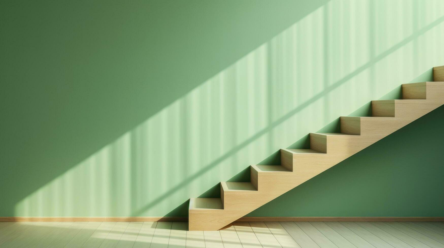 AI generated a wooden staircase with a green poster near the stairs, photo