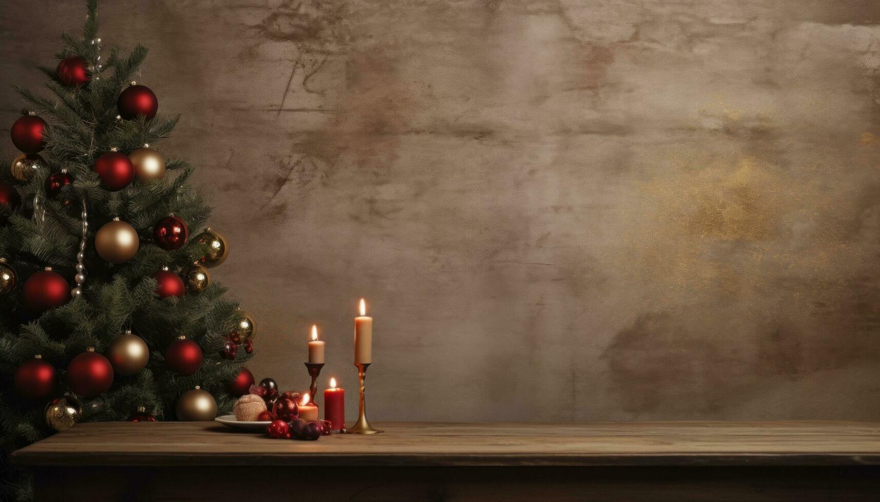 AI generated christmas background with tree at table, photo