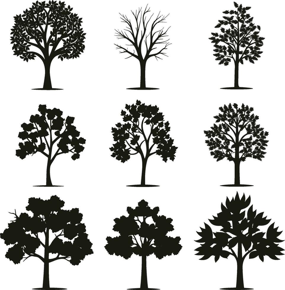 colección aislado árbol símbolo silueta estilo en blanco antecedentes. lata ser usado para tu trabajar. ai generado ilustración. vector