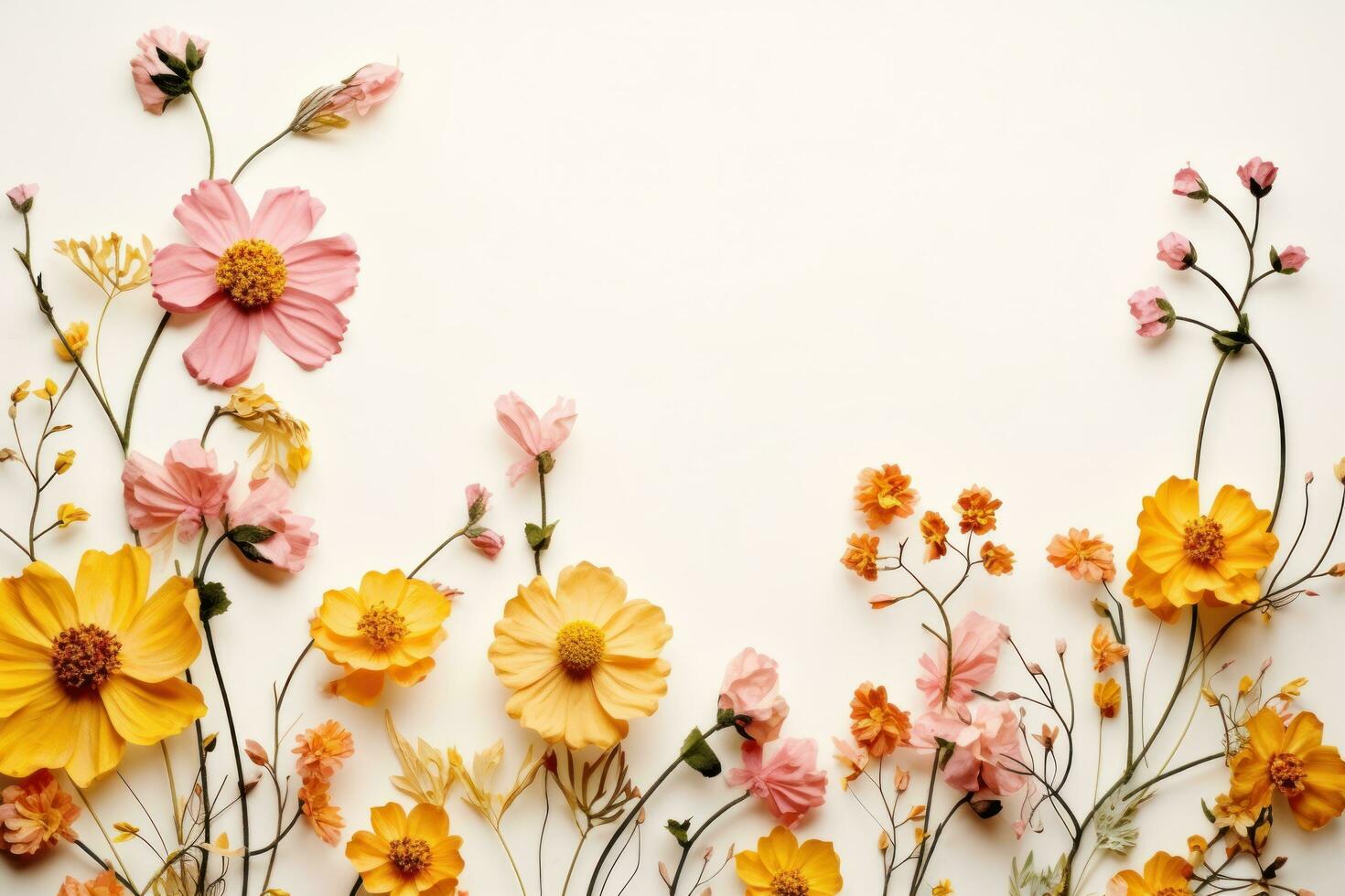 AI generated a floral border with yellow and pink flowers photo