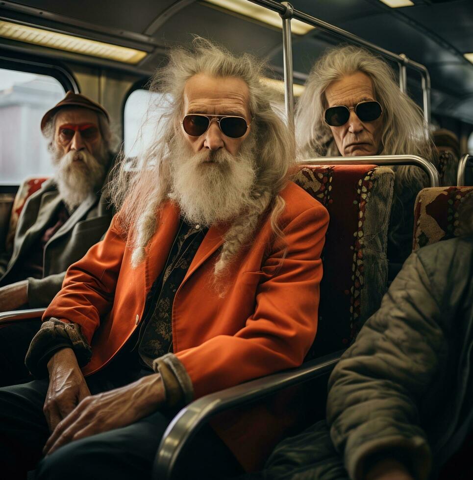 AI generated a group of old men are walking on a train, photo