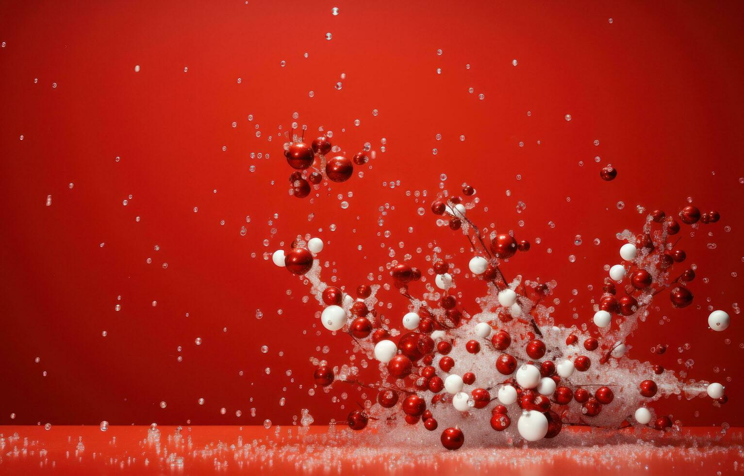 AI generated a red background with snowflakes falling from it, photo
